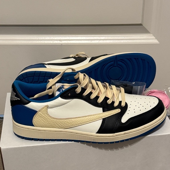 Nike Other - Jordan 1 Fragment Travis Scott Men's Black, Blue, and Cream Sneakers
